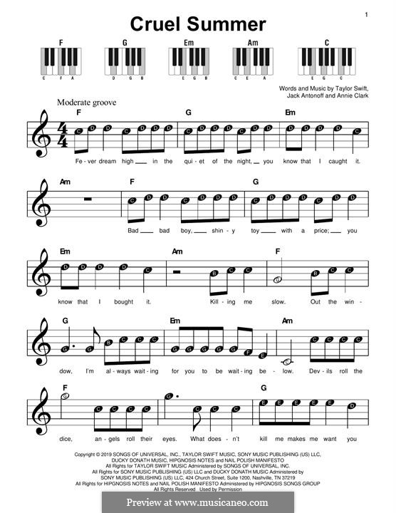 Cruel Summer by T. Swift, J. Antonoff, A. Clark - sheet music on MusicaNeo