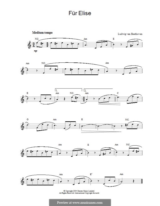 For Elise (Printable Scores), WoO 59 by L.v. Beethoven on MusicaNeo