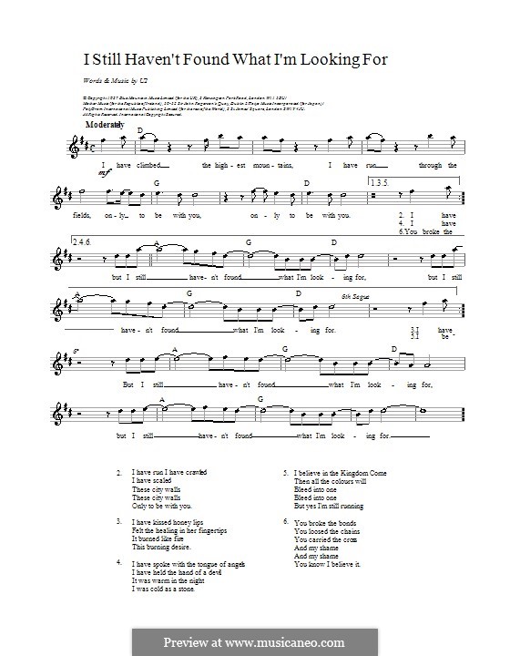 I Still Haven T Found What I M Looking For By U2 Sheet Music On Musicaneo