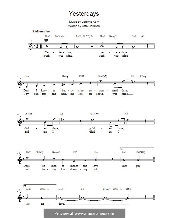 Yesterdays by J. Kern - sheet music on MusicaNeo