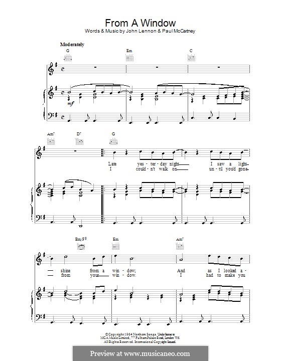 From a Window (The Beatles) by J. Lennon sheet music on