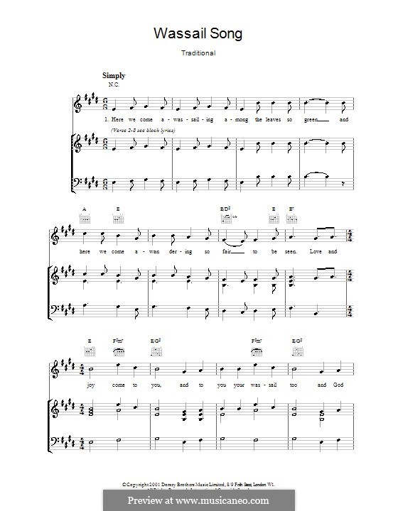 Here We Come A Wassailing Printable Scores By Folklore On Musicaneo 