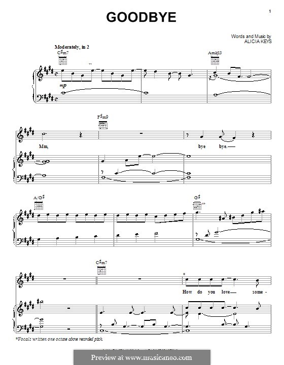 Goodbye by Alicia Keys - sheet music on MusicaNeo