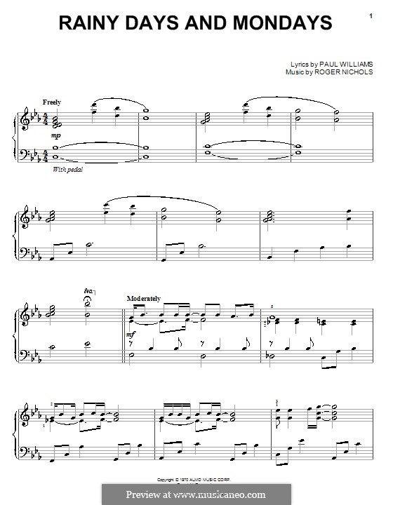Rainy Days And Mondays (Piano Solo) - Print Sheet Music Now