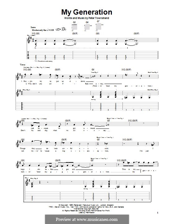 My Generation (The Who) by P. Townshend - sheet music on MusicaNeo