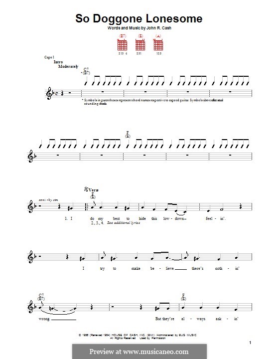 So Doggone Lonesome by J. Cash - sheet music on MusicaNeo