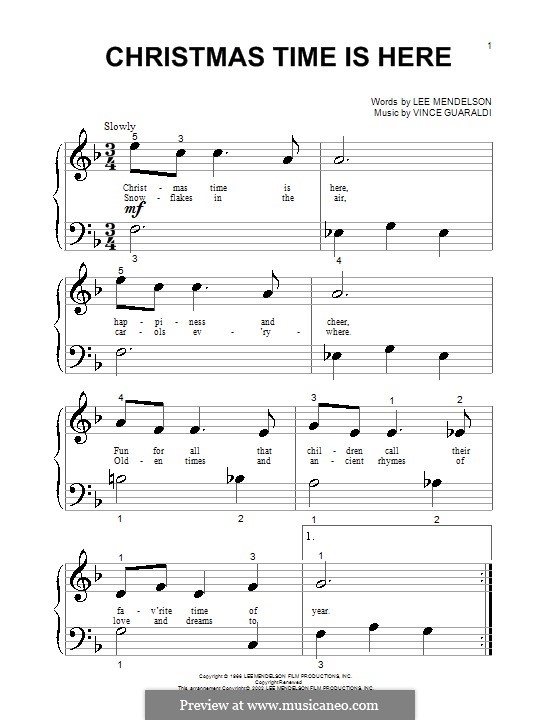 Christmas Time is Here (from A Charlie Brown Christmas), for Piano by V