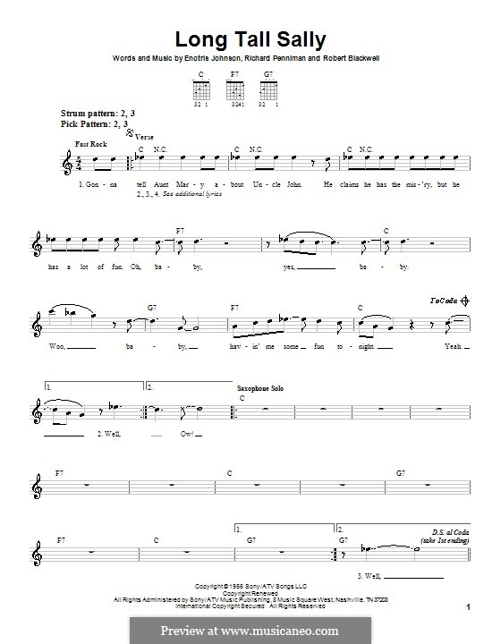 Long Tall Sally – (Lead sheet with lyrics ) Sheet music for Piano (Solo)  Easy