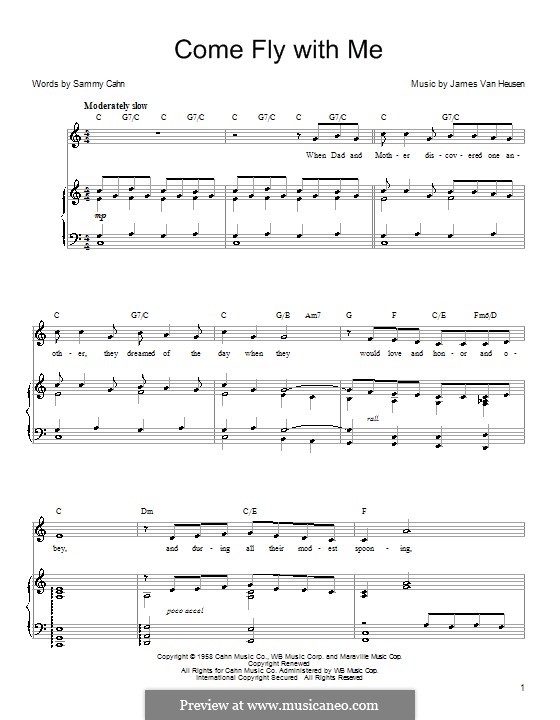 Come Fly With Me Sheet Music, Frank Sinatra