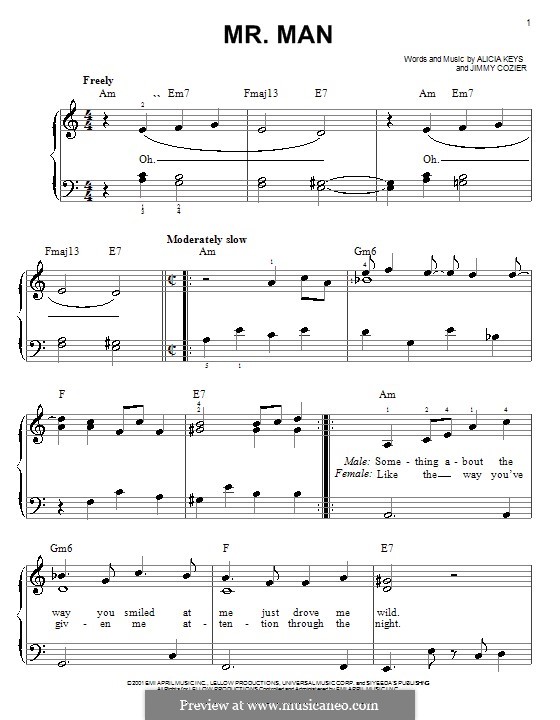 Mr. Man (Alicia Keys) by J. Cozier - sheet music on MusicaNeo