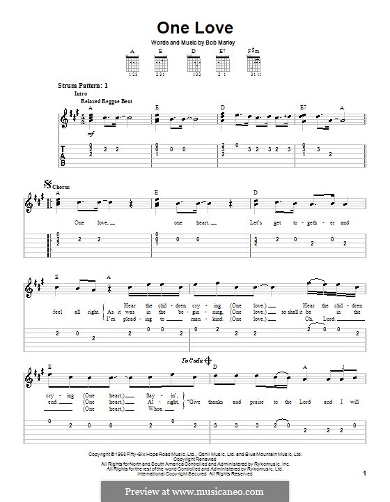 One Love by B. Marley - sheet music on MusicaNeo