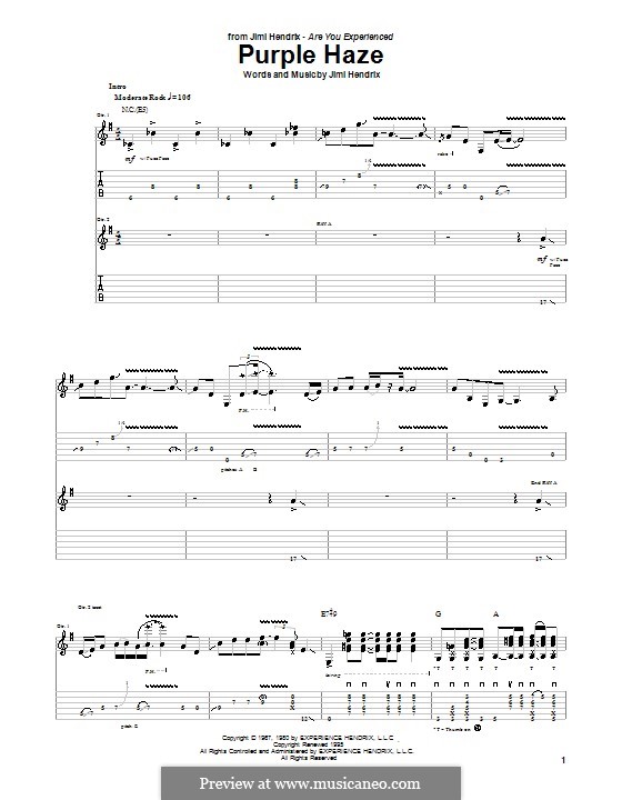 Purple Haze By J. Hendrix - Sheet Music On Musicaneo