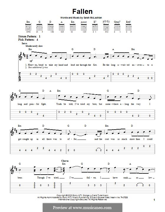 Fallen by S. McLachlan - sheet music on MusicaNeo