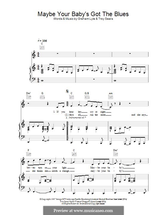 Maybe Your Baby's Got the Blues by T. Seals - sheet music on MusicaNeo