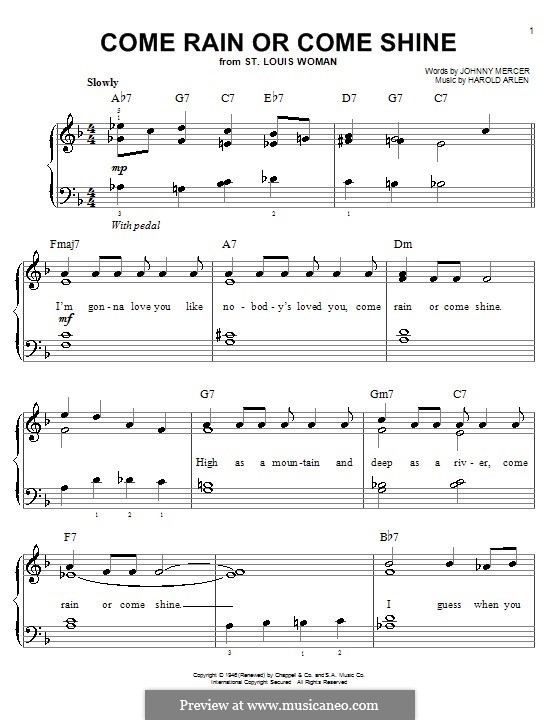 Come Rain or Come Shine by H. Arlen - sheet music on MusicaNeo