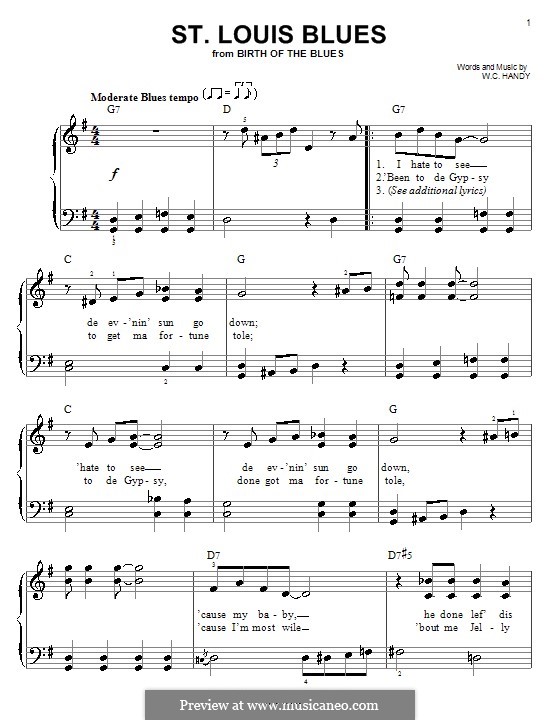 St. Louis Blues (from Birth Of The Blues) Sheet Music | W.C. Handy | E-Z  Play Today