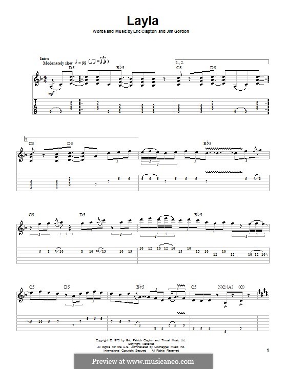 Layla (Derek and The Dominos) by J. Gordon - sheet music on MusicaNeo