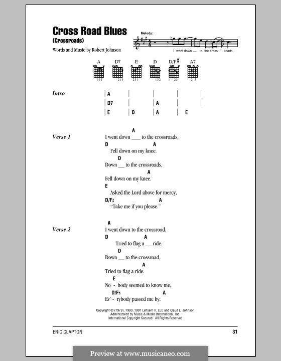 Cross Road Blues Crossroads Von R L Johnson Noten Auf Musicaneo