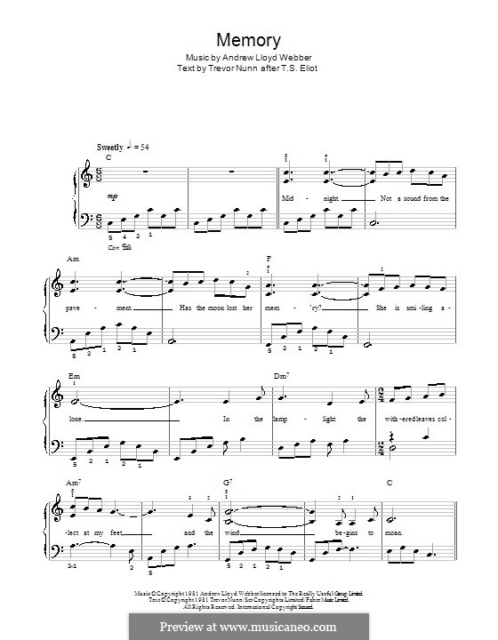 Memory (from Cats), for Piano von A.L. Webber - Noten auf MusicaNeo