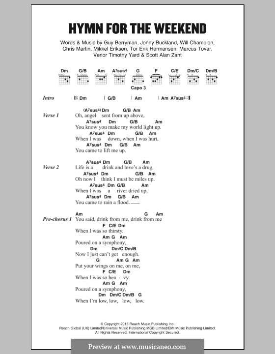 Weekend переводчик. Hymn for the weekend слова. Coldplay Hymn for the. Hymn for the weekend табы.