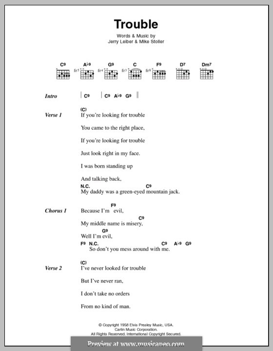 Letra da música Trouble (1958) de Elvis Presley