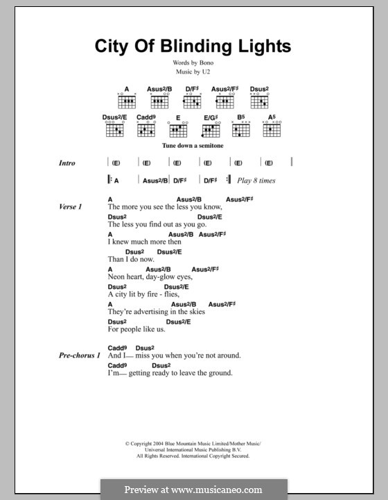 City of Blinding Lights por U2 - Partituras on músicaNeo