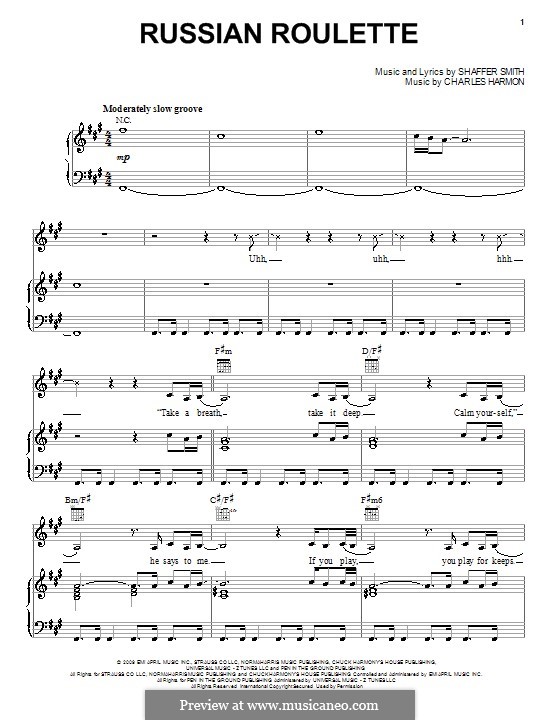 Russian Roulette by Rihanna - Piano, Vocal, Guitar - Digital Sheet Music