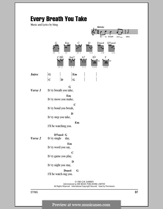 A batida rock básica e os acordes com nona - Cifra: Every breath you take  (The Police) (parte 1) - Música