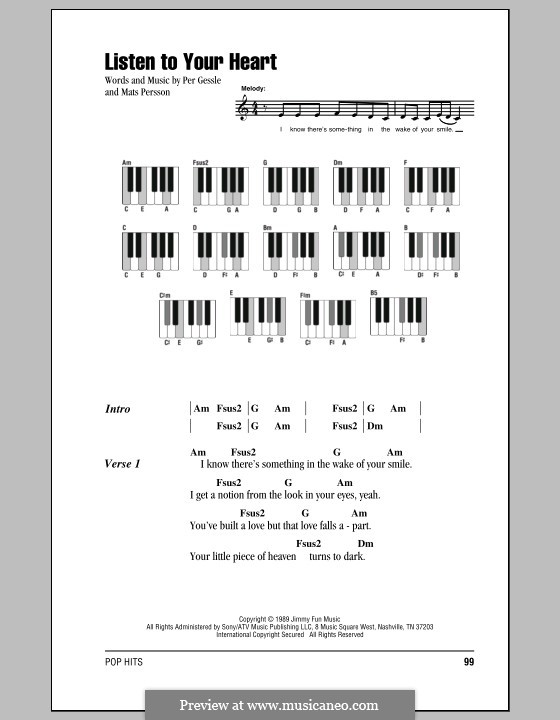 Ю харт песня. Listen to your Heart Ноты. Listen to your Heart Ноты для фортепиано. Ноты для синтезатора роксет. Listen to your Heart пианино.