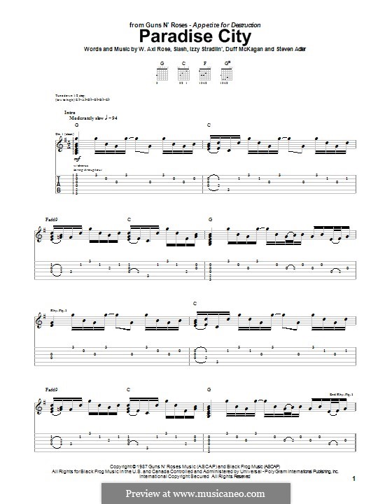 Paradise City Guns and Roses Partitura