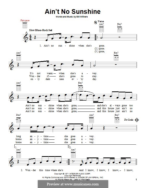 Aint no sunshine перевод. Ain't no Sunshine Ноты для саксофона. Bill Withers Ain't no Sunshine Ноты. Ain't no Sunshine Ноты для фортепиано. Aint no Sunshine when she is gone Ноты для фортепиано.