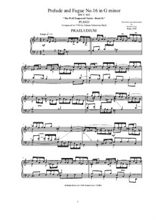 Prelude And Fugue No.16 In G Minor, BWV 885 (The Well-Tempered Clavier ...