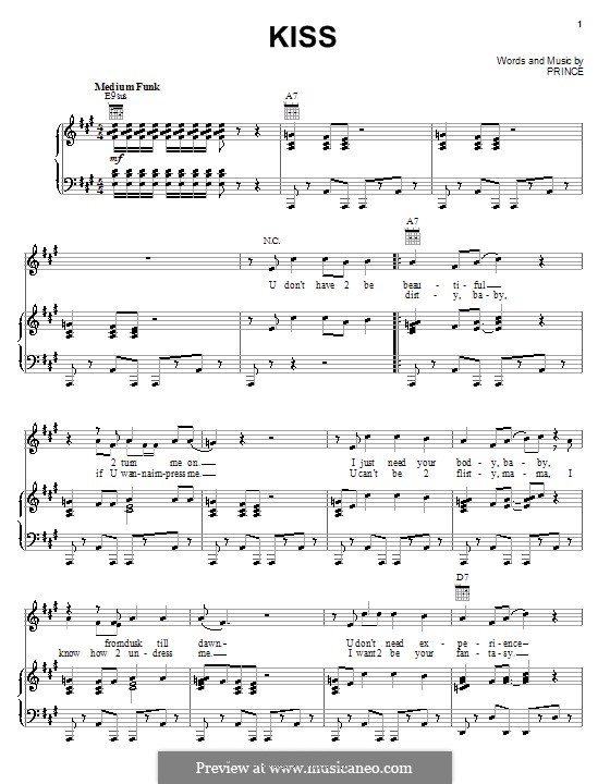Kiss: Для голоса и фортепиано (или гитары) by Prince.
