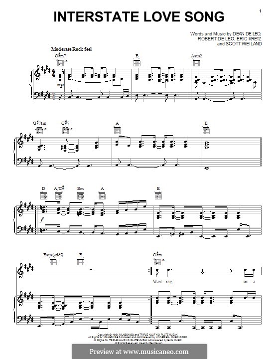 Interstate Love Song (Stone Temple Pilots): Для голоса и фортепиано (или ги...
