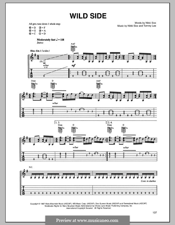 Песня wild side. Ноты Motley Crue. Wild Side Ноты. Wild Side Motley Crue Ноты. Wild Side Ноты для фортепиано.