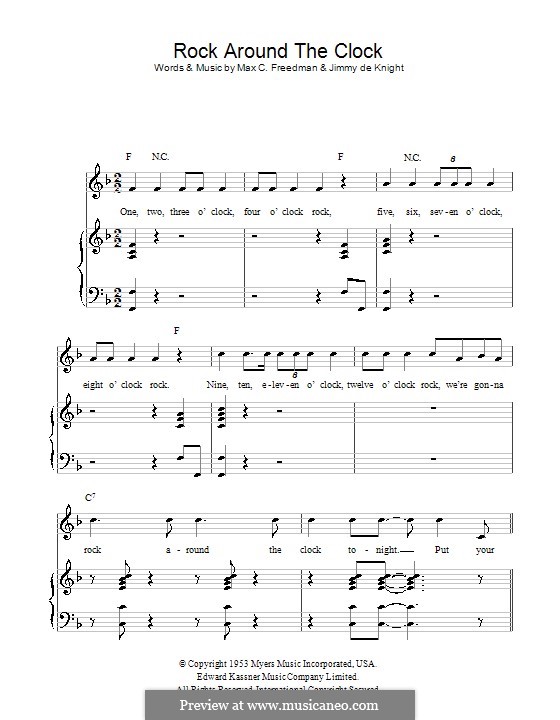 Песня rock around the clock. Билл Хейли Rock around the Clock. Rock around the Clock Ноты для гитары. Rock around the Clock текст. Clock and the Piano Ноты.