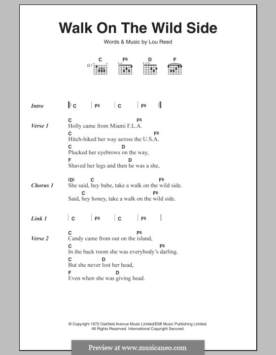 Песня wild side. Wild Side слова. Wild Side Ноты. Wildside текст. Take a walk on the Wild Side Ноты.