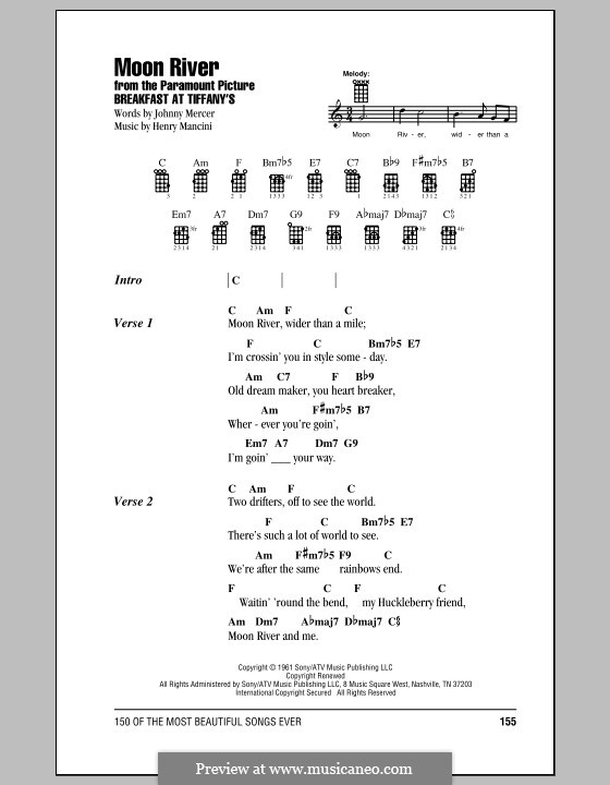 Река аккорды. Moon River на укулеле табы. Moon River аккорды для гитары. Мун Ривер аккорды укулеле. Moon River аккорды для укулеле.