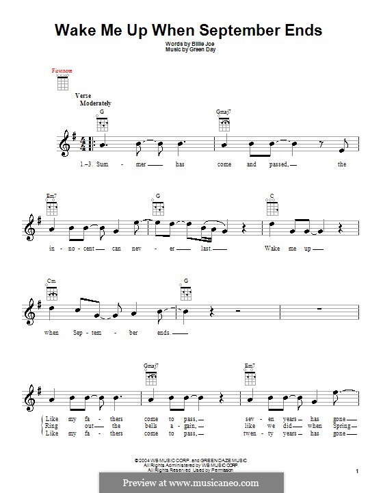 Green Day Wake me up when September ends табы. Wake me up when September ends Tabs Ukulele. Wake me up when September ends. When September ends текст.