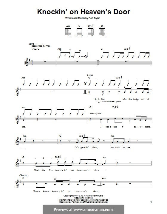 Песня knocking on heaven s. Боб Дилан Knockin on Heaven's Door Ноты. Bob Dylan Knockin' on Heaven's Door аккорды. Боб Дилан Knockin on Heaven's Door текст. Knockin' on Heaven's Door Ноты.