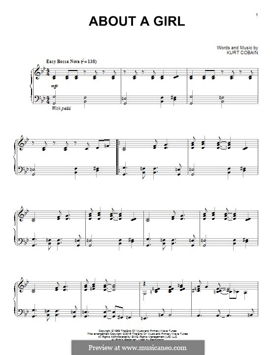 My girl nirvana аккорды. Nirvana - about a girl Ноты. Нирвана Ноты для фортепиано. Нирвана на пианино. Нирвана about a girl Ноты.