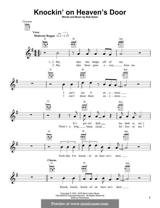 Песня knocking on heaven s. Knocking on Heaven's Door Ноты. Bob Dylan Knockin' on Heaven's Door. Боб Дилан Knockin on Heaven's Door Ноты. The Doors Ноты.