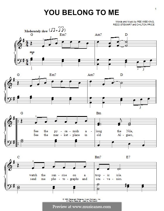 You Belong To Me (Patsy Cline): Для фортепиано (легкий уровень) by Chilton ...